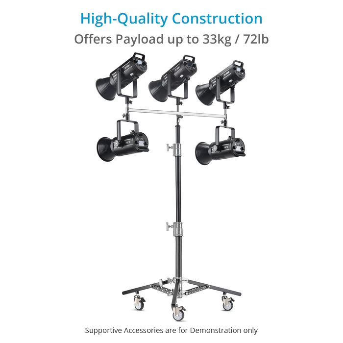 Proaim 6.16ft Double Riser Rolling Monitor Stand with 5/8” Mount | Payload: 33kg/72lb